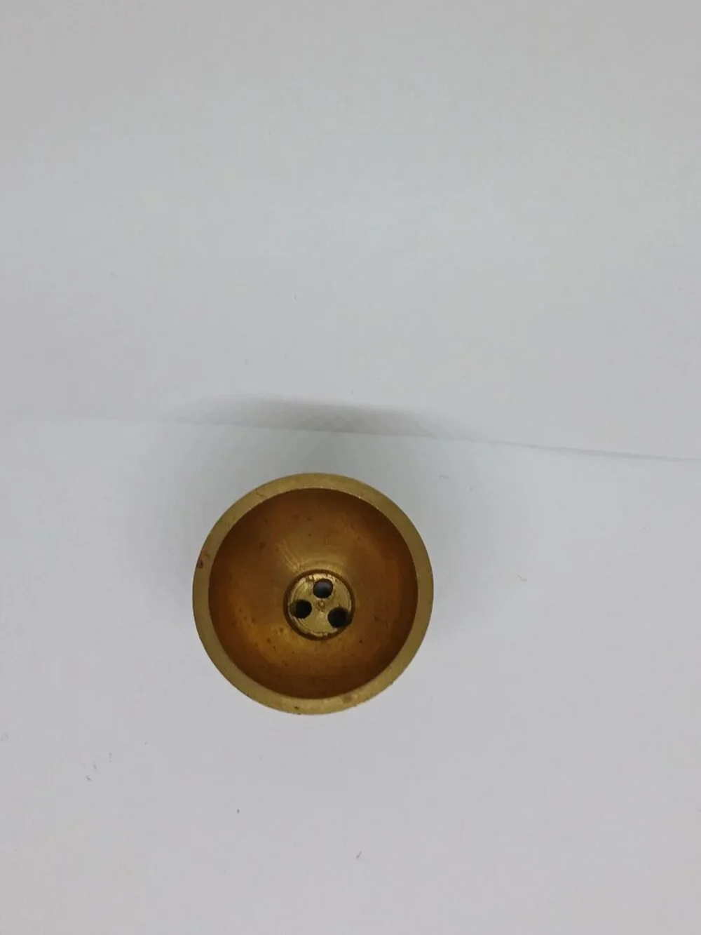 SMALL VINTAGE ANTIQUE BRASS VESSEL WITH GEOMETRIC PATTERNS IN RED PAINT